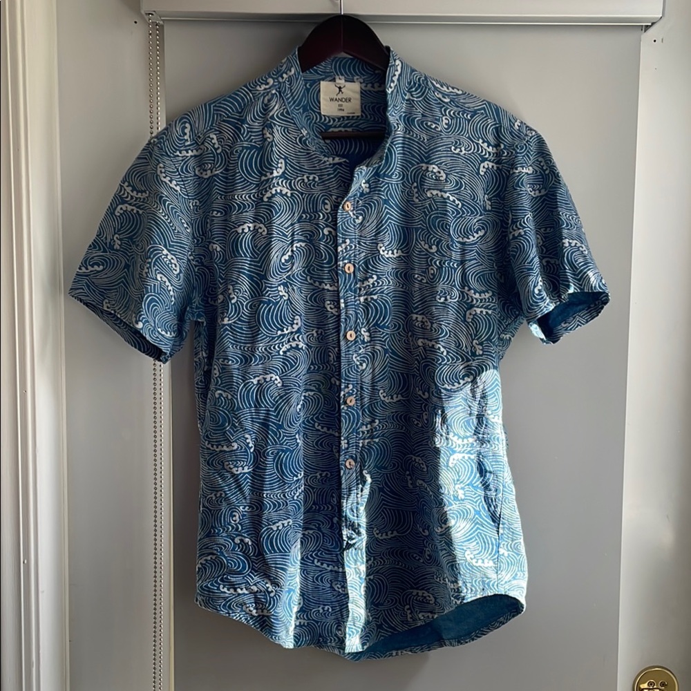 Blue Patterned wave cotton Men's Shirt